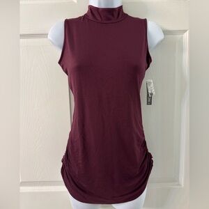 INC International Concepts Sleeveless Ruched Tank Top - Burgundy.NWT.Size Petite